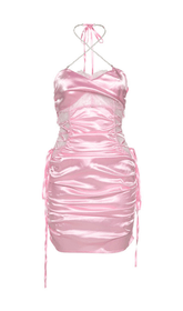 SATIN RUCHED MINI DRESS IN PINK